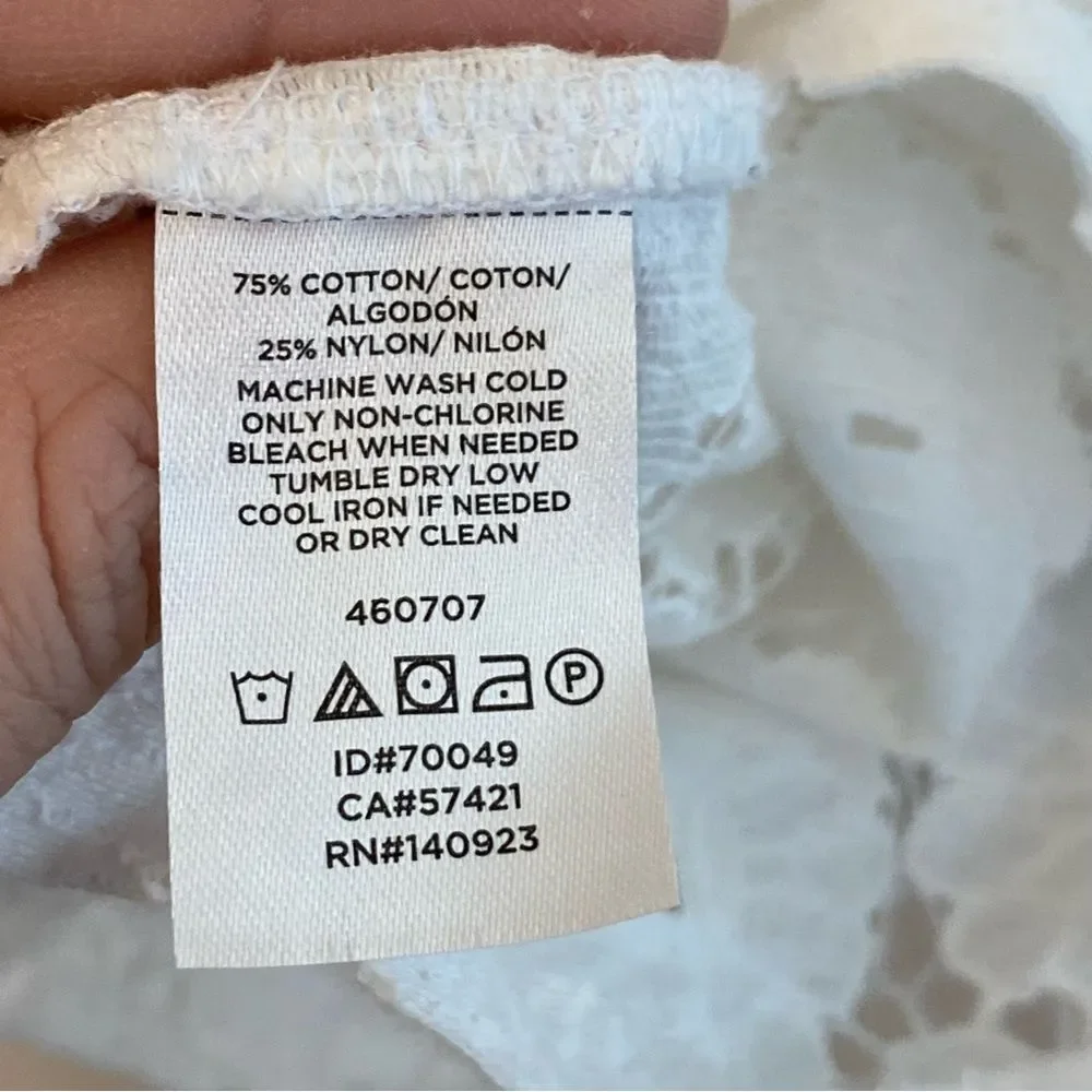 LOFT white lace crochet semi sheer crewneck blouse 
top cotton nylon beachy M - Picture 8 of 9